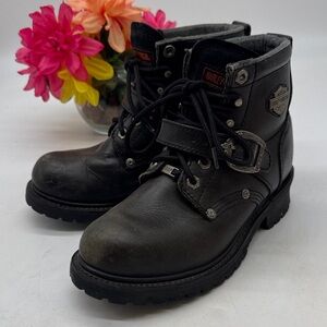 Harley-Davidson Black Leather Ankle Boots 7.5 BAB9479K